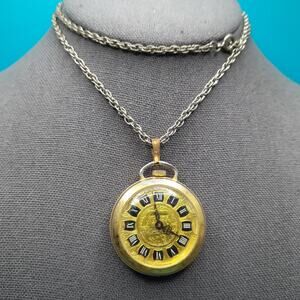 Lucerne Swiss Made Wind Up Gold Watch Pendant Necklace 1960s Vintage